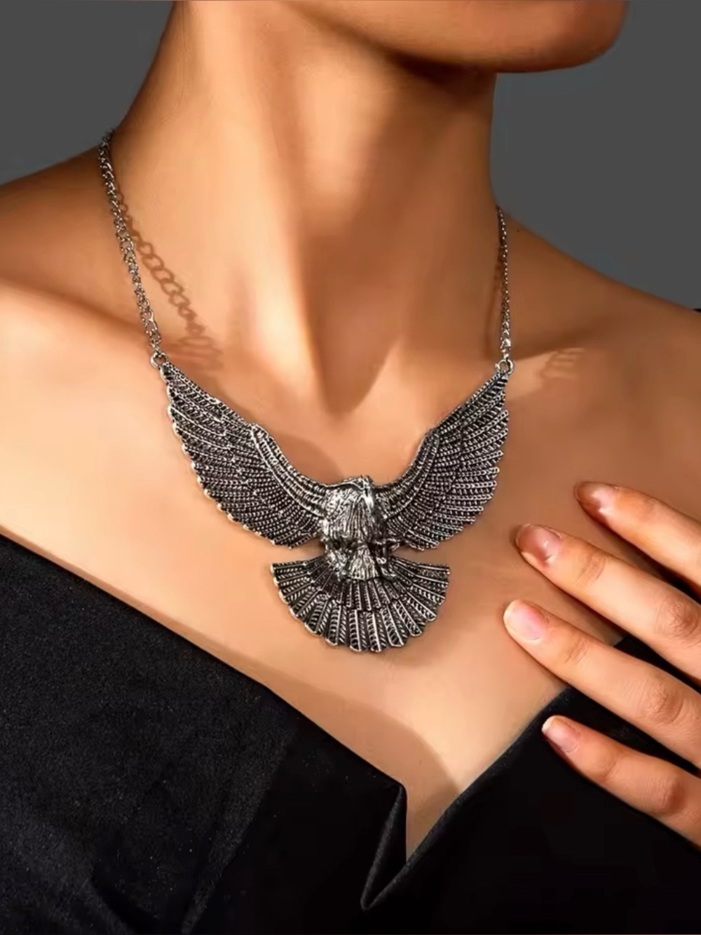 Anthropologie Silver Eagle Wing Statement Necklace